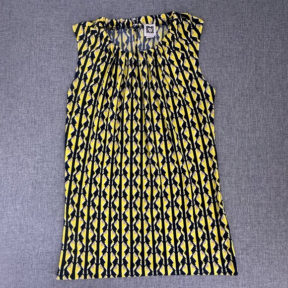 Anne‎ Klein n Sleeveless Blouse High Neck Top XS Yellow Black Stretch Pre-Owned - Picture 1 of 10